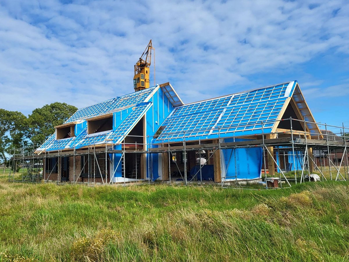 Prefab houtbouwproject in uitvoering